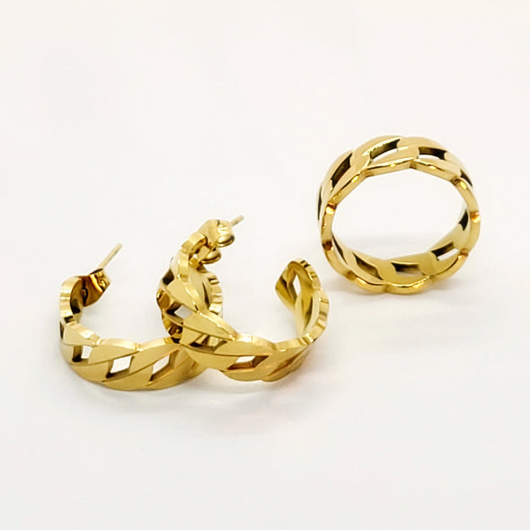 Curb Link Open Hoop Earrings